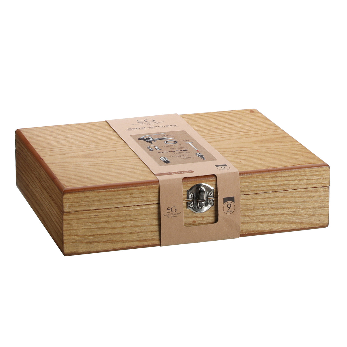 Coffret sommelier en bois 9 pièces