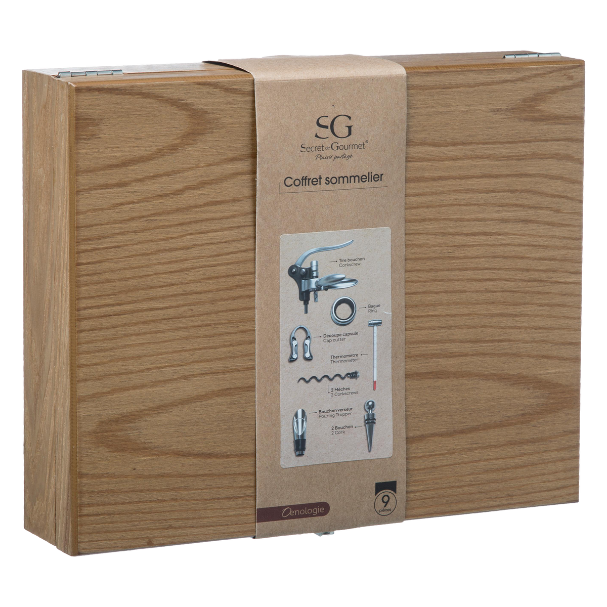 Coffret sommelier en bois 9 pièces
