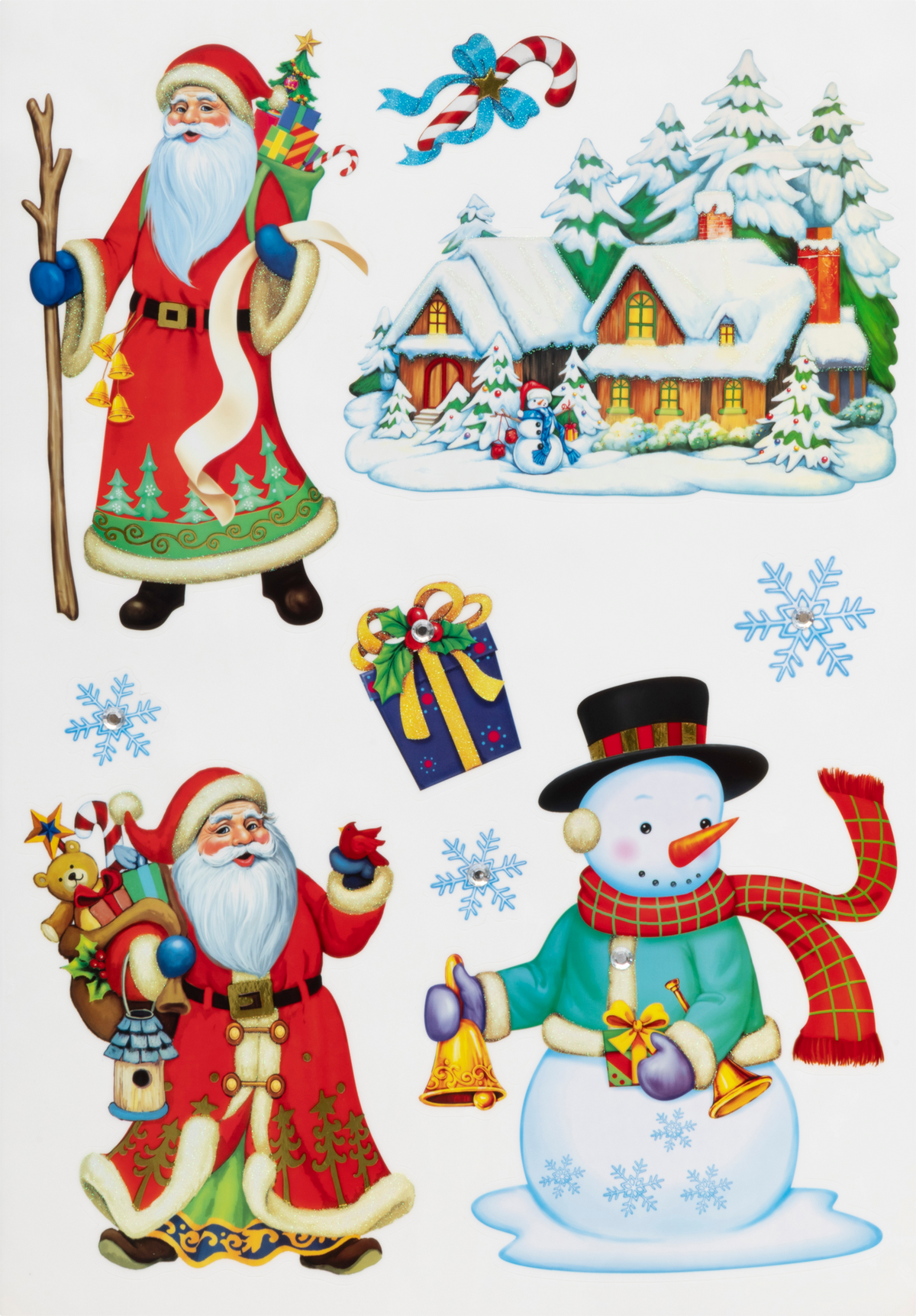 Stickers personnages de Noël pailletés 32 x 50 cm