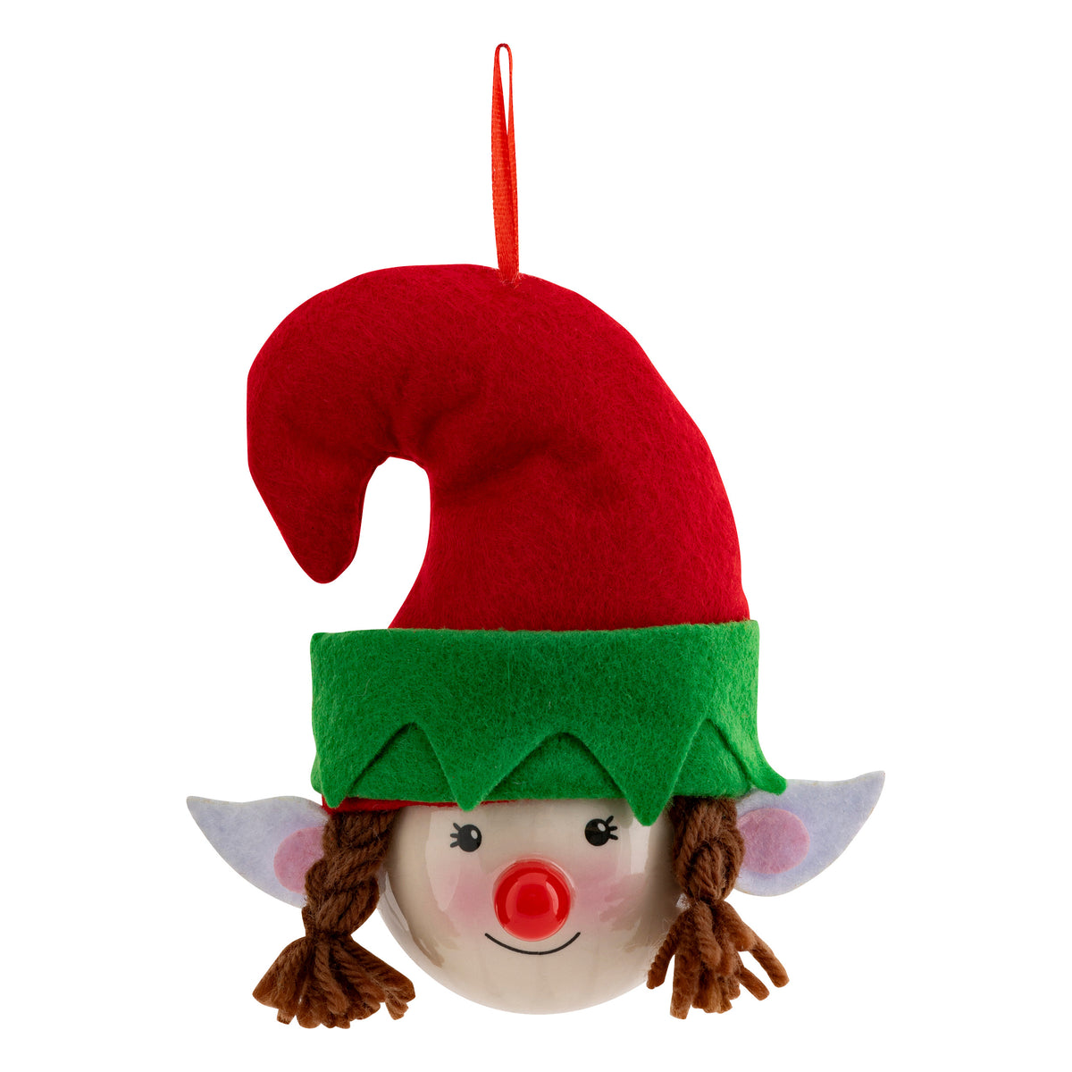 Boule de Noël tête de lutin fille 7,5cm