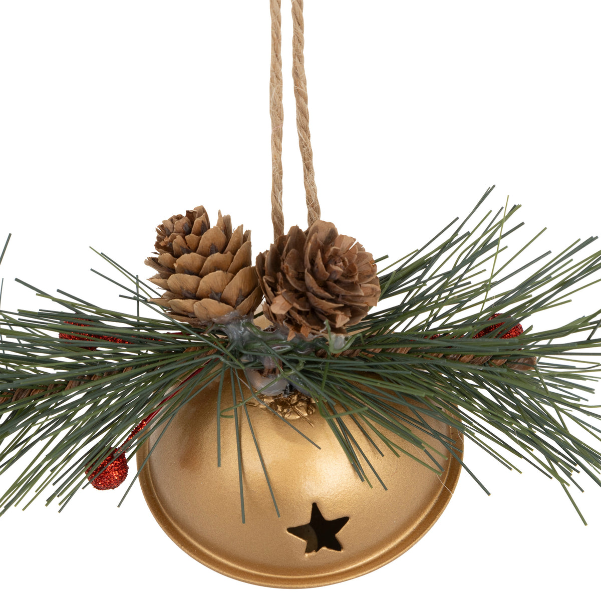 Suspension de Noël grelot pomme de pin métal doré 6,5 cm