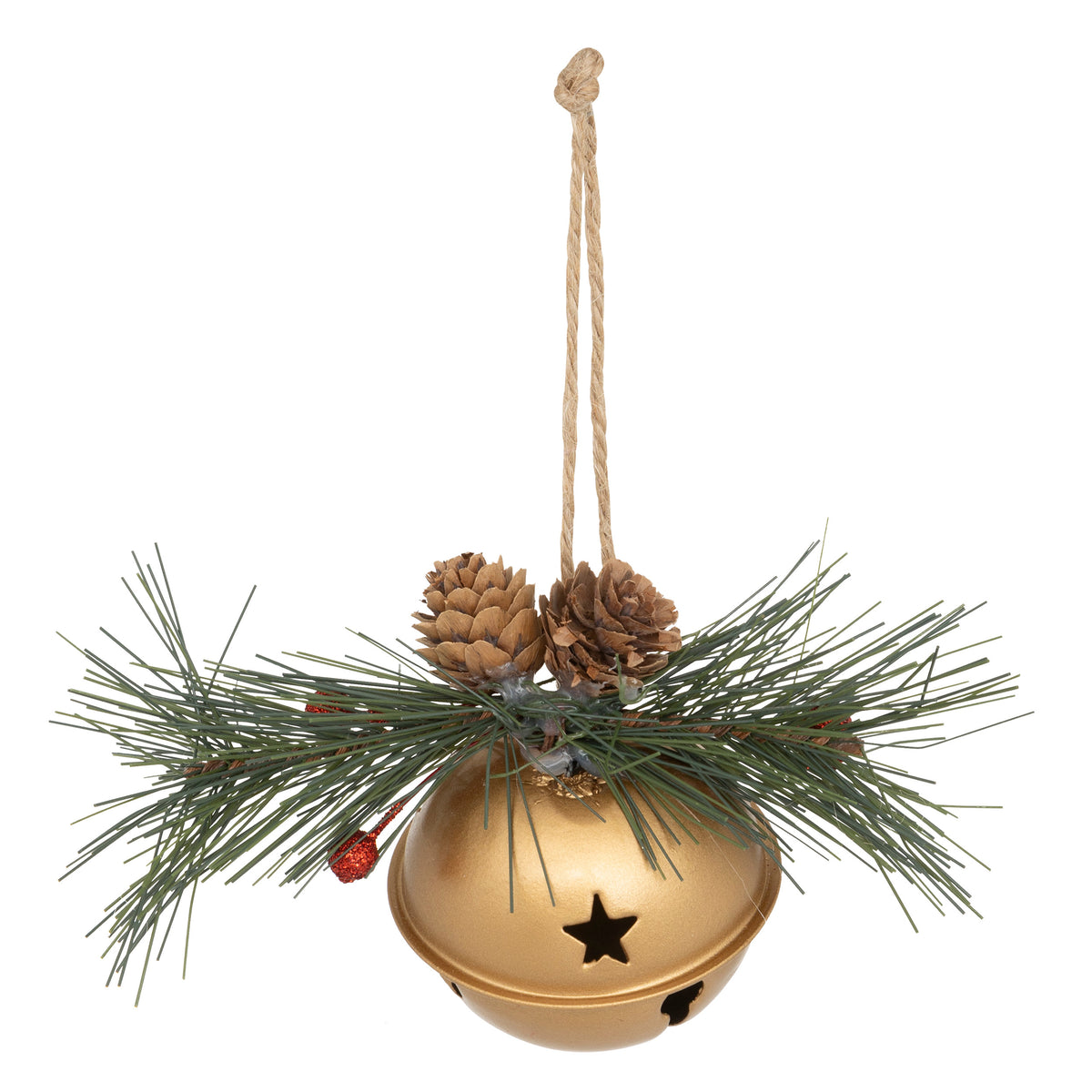 Suspension de Noël grelot pomme de pin métal doré 6,5 cm