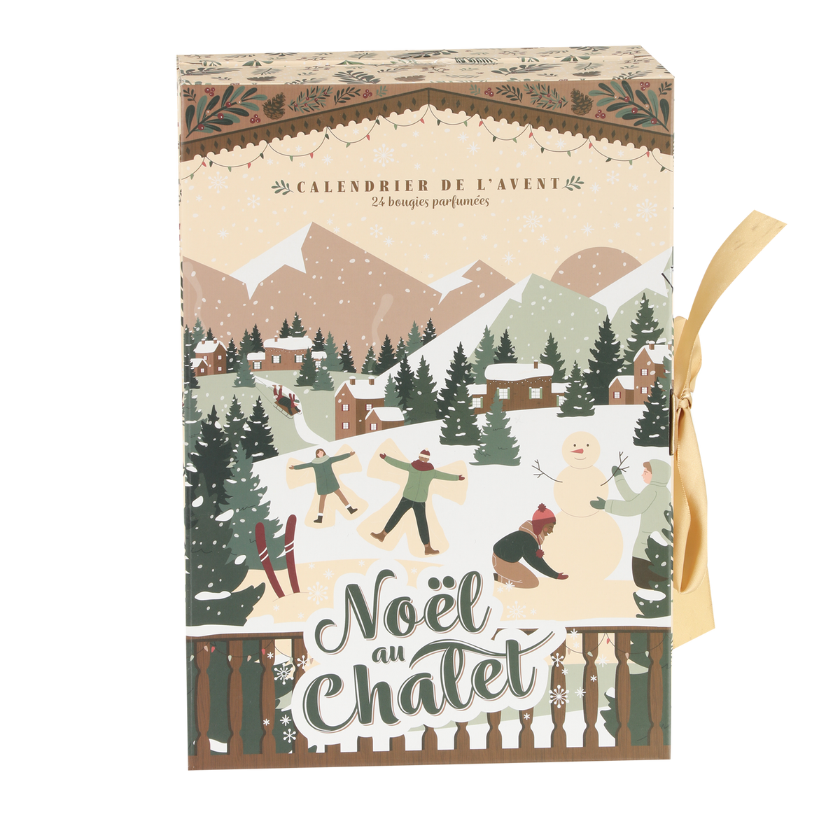 Calendrier de l’Avent, décor naturel – 24 bougies, 30,5 × 21,4 × H. 12 cm