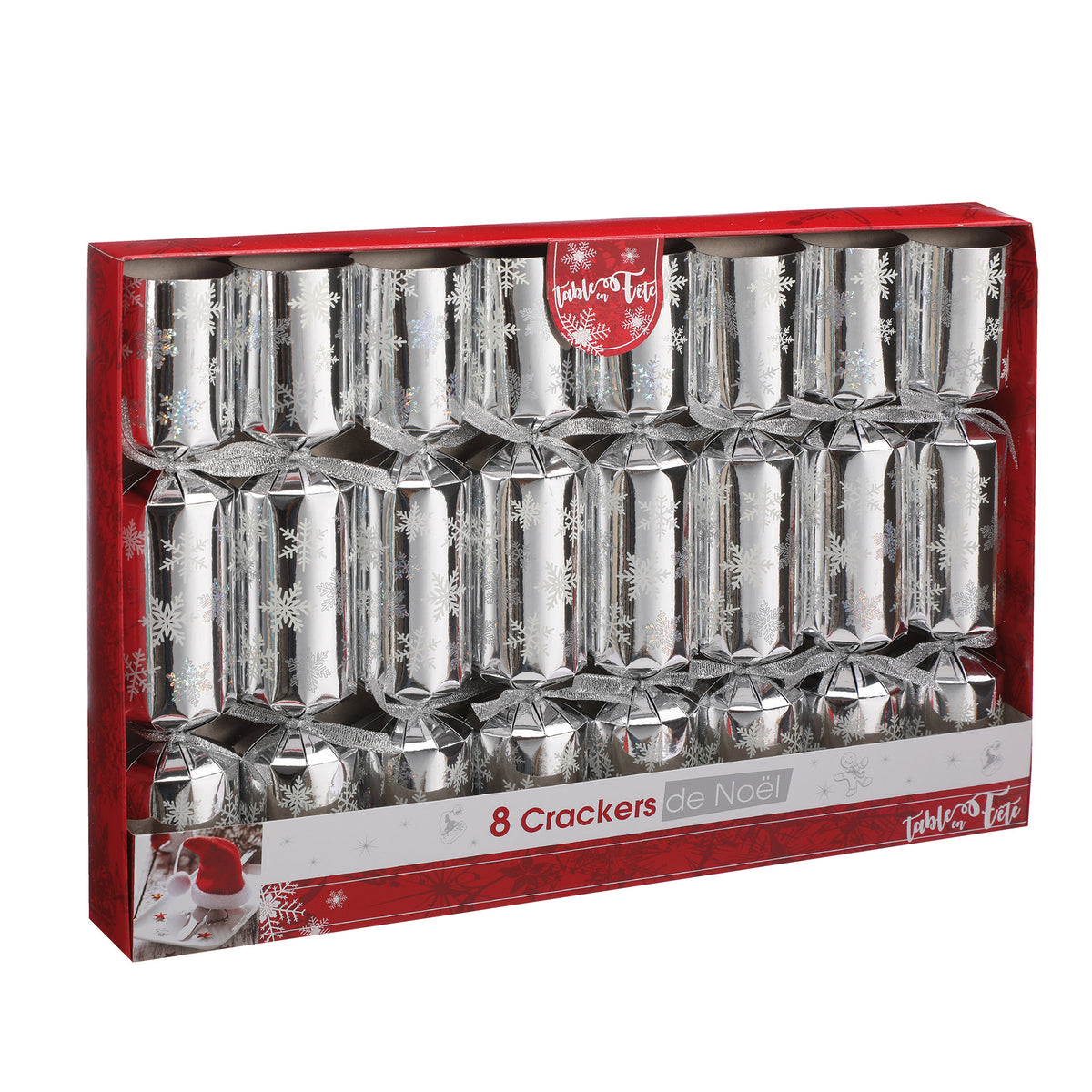 Lot de 8 crackers de Noël 4,5x35,3x24,4 cm - Argent