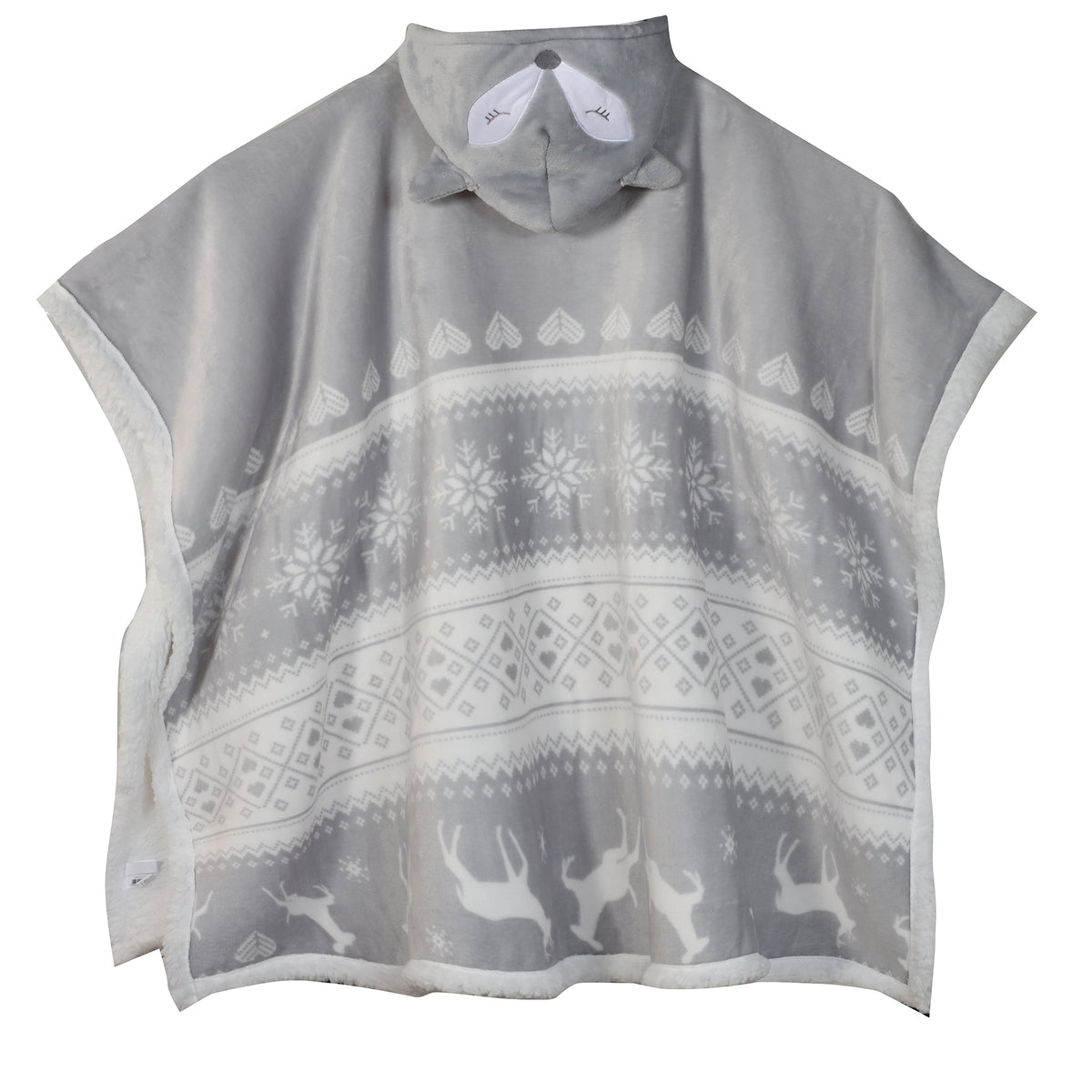 Poncho Noël double sherpa tête de renard 180x124 cm