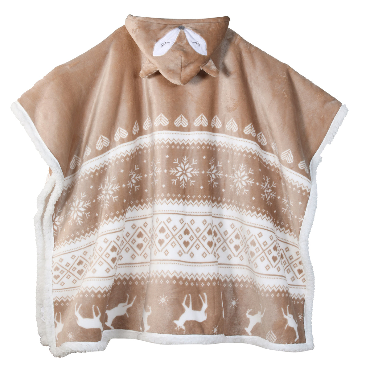 Poncho Noël double sherpa tête de renard 180x124 cm