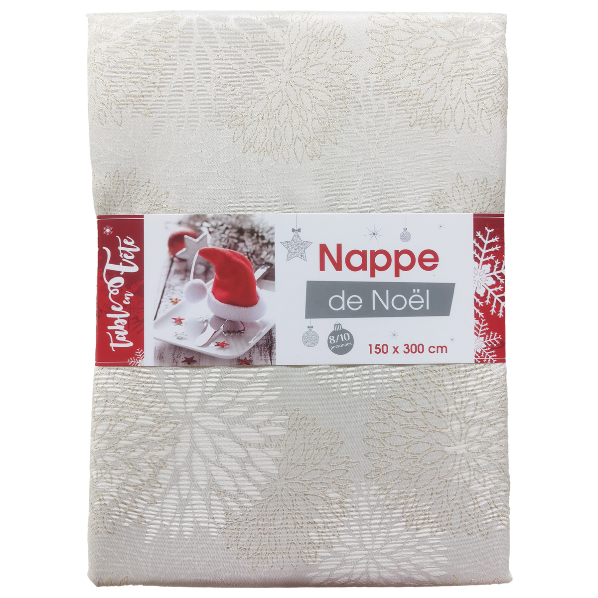 Nappe damassée polyester lurex Floral - Argent