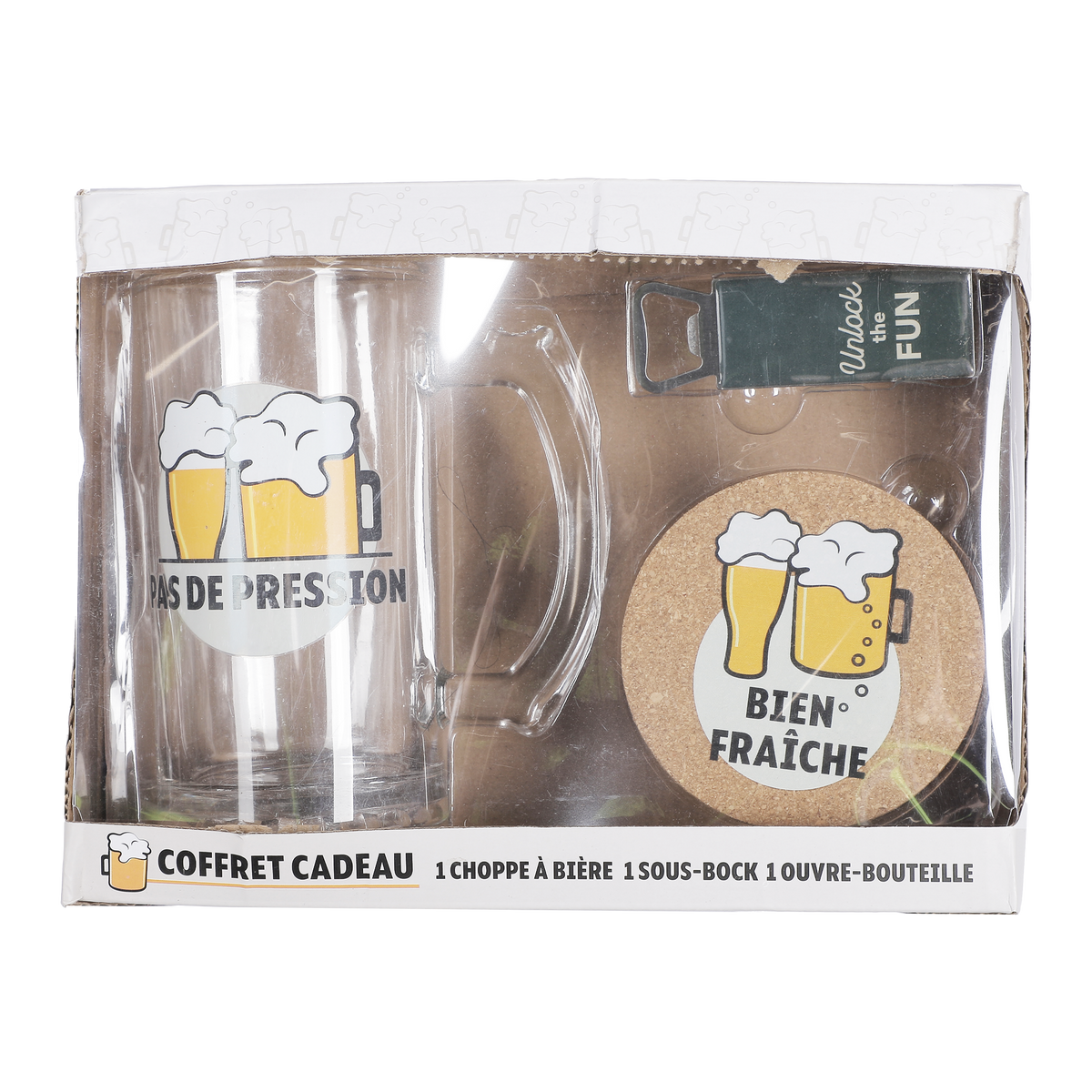 Coffret choppe de bière 460 ml et ouvre bouteille