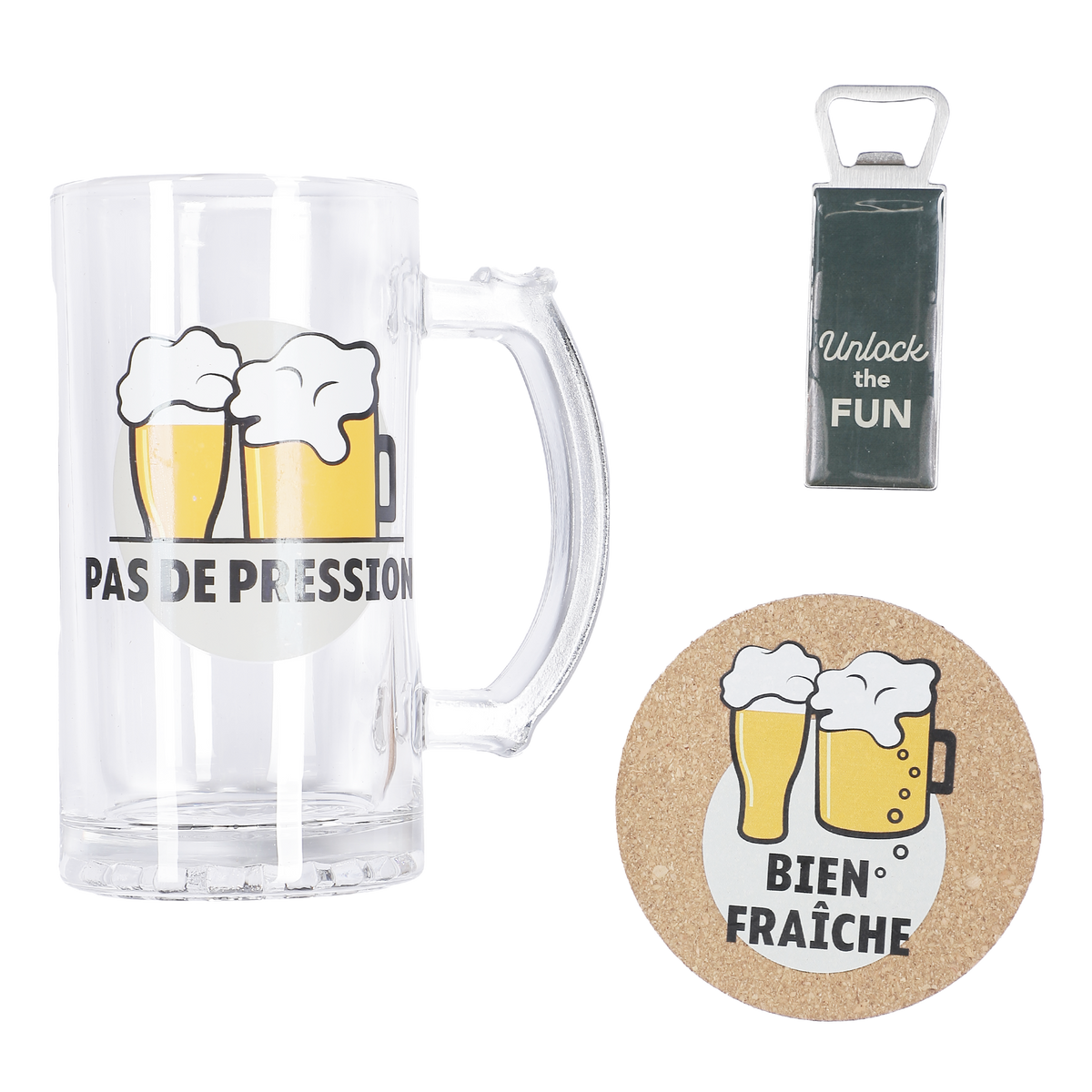 Coffret choppe de bière 460 ml et ouvre bouteille