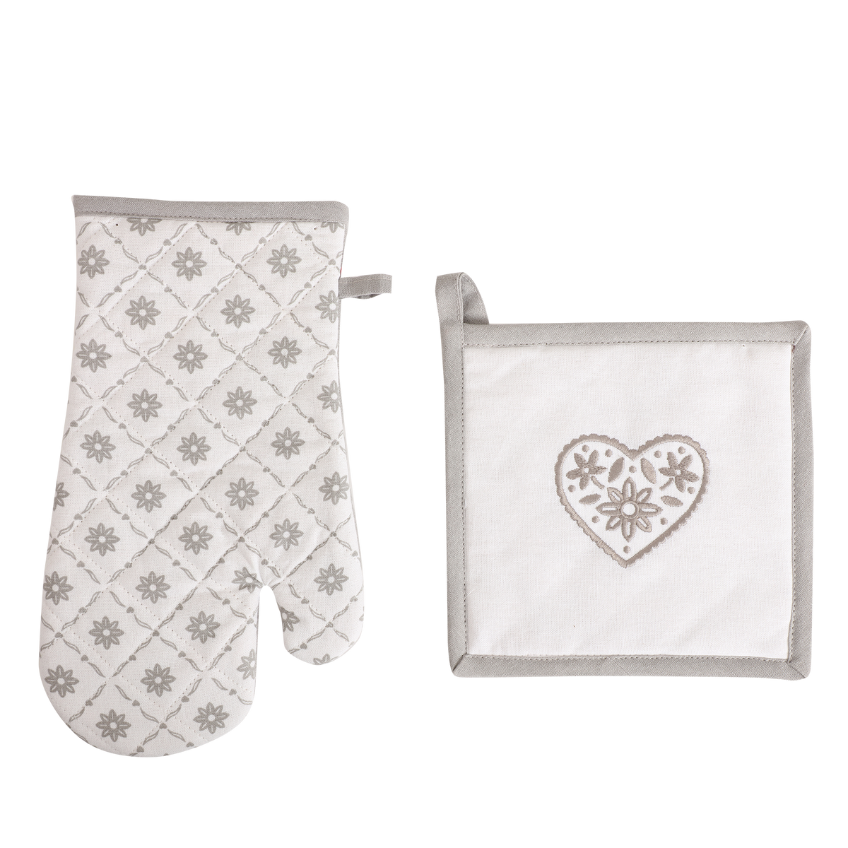 Gant et manique cœur Déclic Home 100 % coton – 18 × 32 et 20 × 20 cm - Rouge