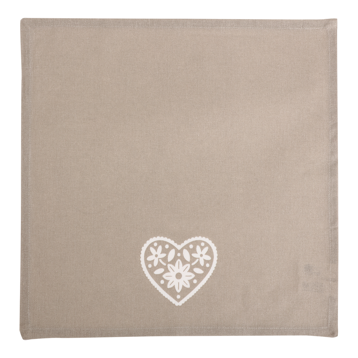 Lot de 4 serviettes brodées cœur Déclic Home 100 % coton – 40 × 40 cm - Marron