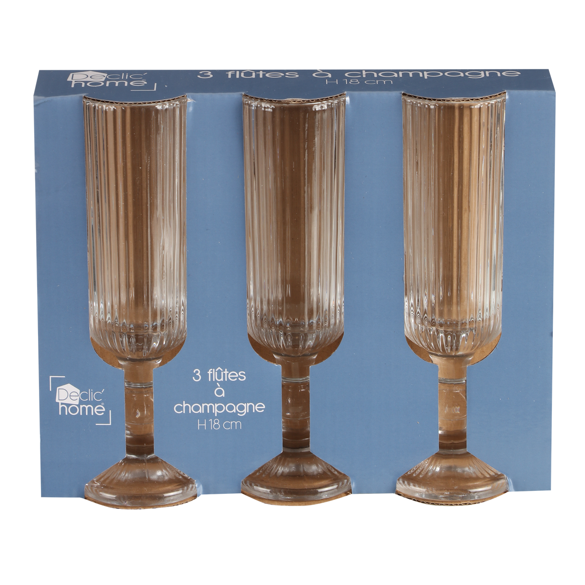3 flutes à champagne striés