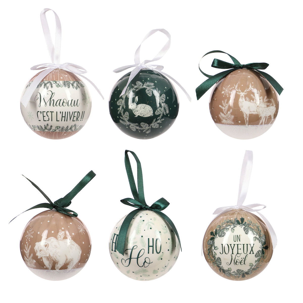 Lot de 6 boules de Noël  - Beige