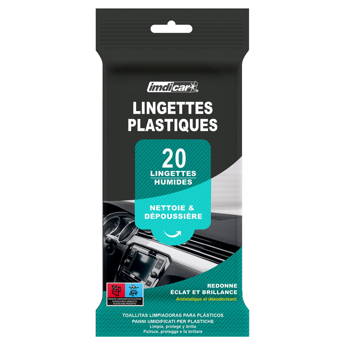 20 lingettes nettoyante pour plastique intérieur et tableau de bord